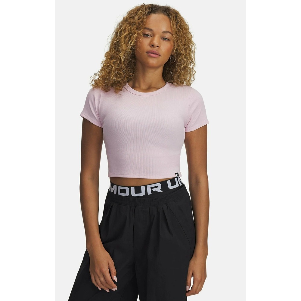 Under Armour Rival Rib T-Shirt Grey Lavender Fitted Crop Top Large NWT